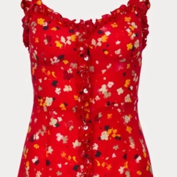 Réalisation THE JULIET Rouge Fleur button down red midi dress XS - Picture 2 of 4